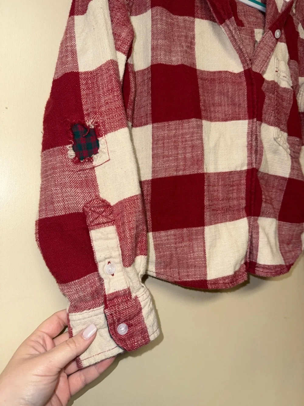 American Eagle Outfitters Red & Cream Plaid Hooded Button-Down - Cropped - Picture 7 of 8